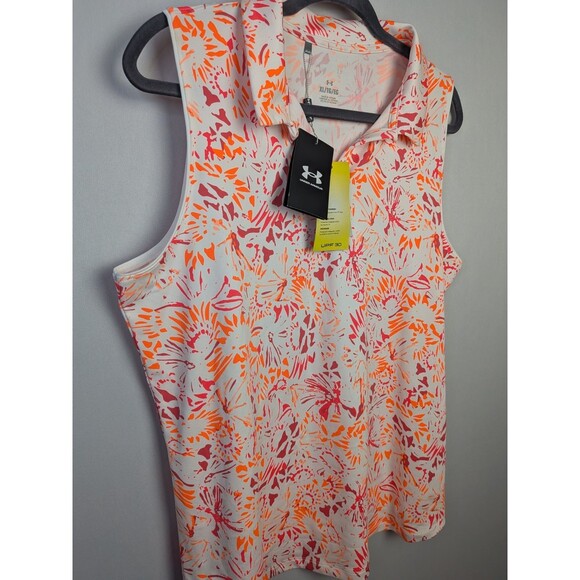 Under Armour Polo Shirt Womens XL White Active Sleeveless Golf UPF 30+ Anti Odor - Picture 2 of 11